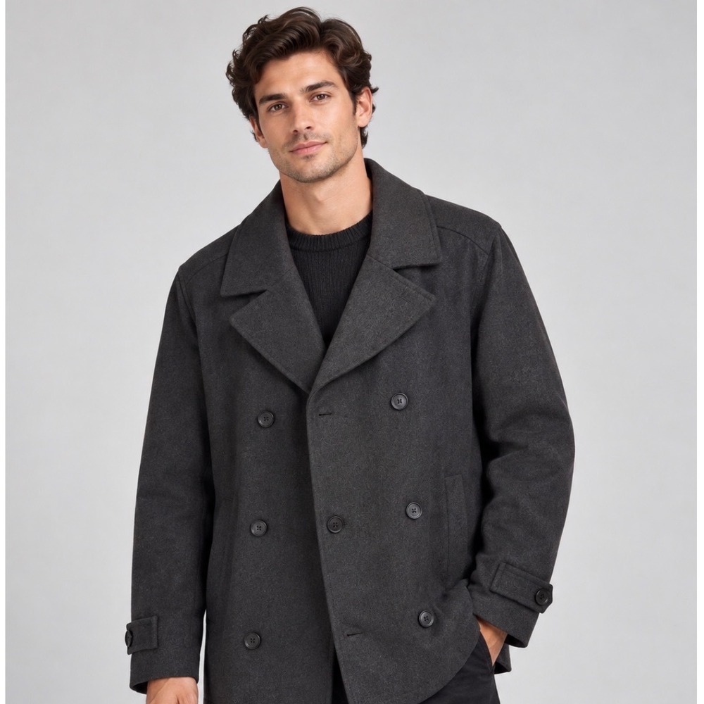 Dockers Mens Charcoal Grey Wool Blend Double Breasted Pea Coat DMJXP260 4XL NEW